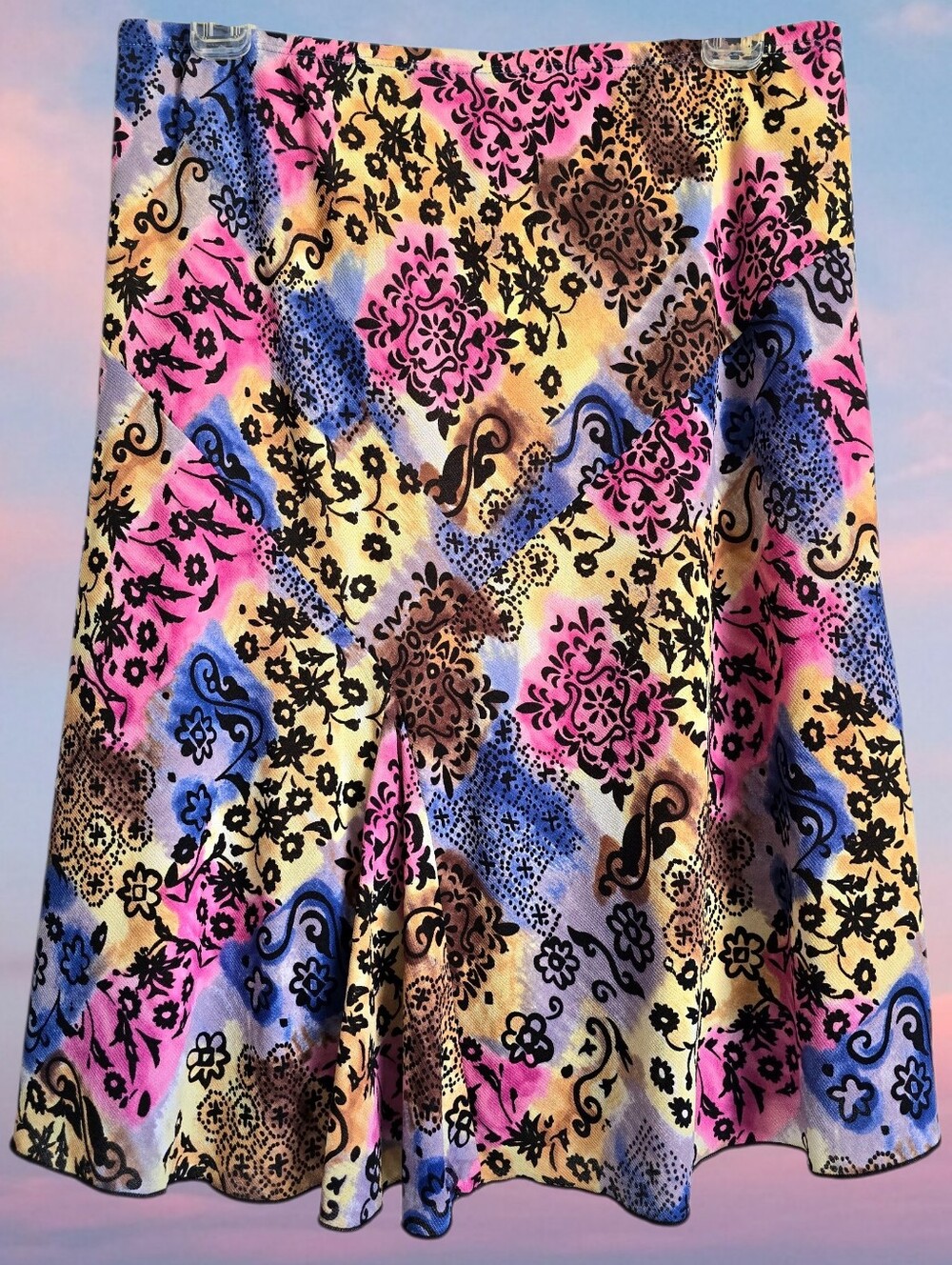 🩷Y2K Abstract Colorblock Watercolor Floral Patchwork Flowy Flattering Skirt🩷